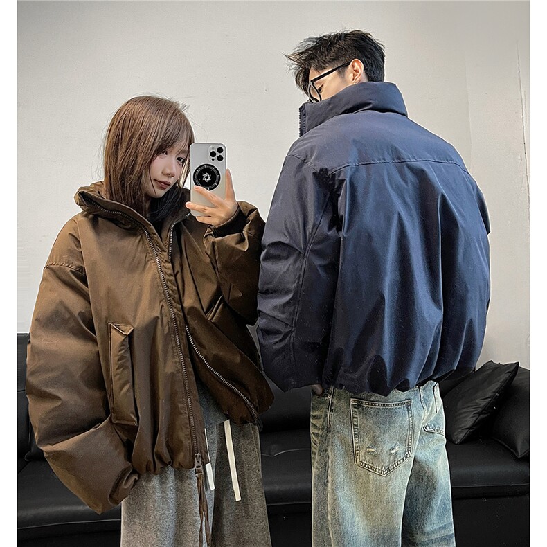 冬装美式立领雪粒棉面包服短款情侣宽松棉服外套男H1169特P100,男装棉衣,电商A341