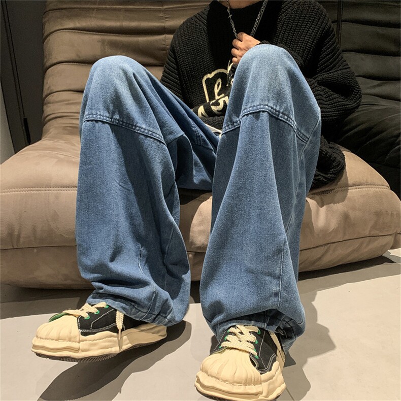 复古美式水洗做旧阔腿裤直筒宽松牛仔裤男N0603-P45图片