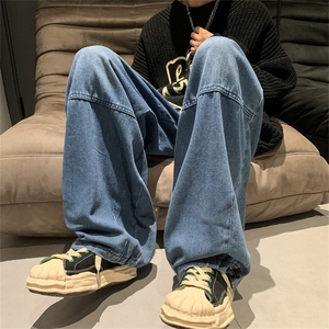 复古美式水洗做旧阔腿裤直筒宽松牛仔裤男N0603-P45图片