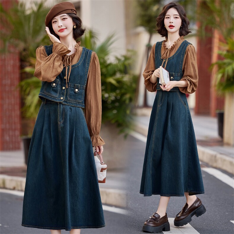 （现货）2026春秋新气质穿搭时尚淑女衬衫搭配马甲三件套牛仔套装，女装套装/套裙，印象茜