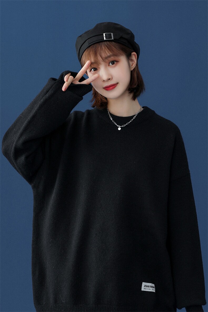 @中性风 冬新款2021毛衣圆领纯色针织衫上衣 A125-C011-P65 女类图片