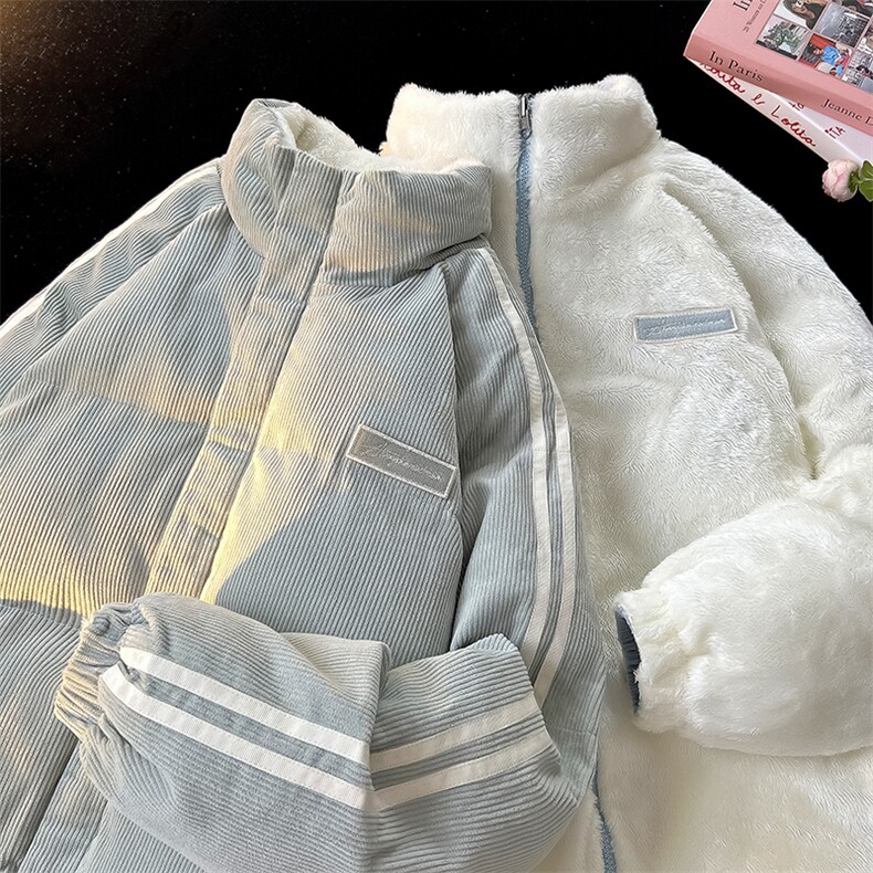 2025新款两面穿加厚棉服冬季灯芯绒情侣立领棉衣CM98852-P90特,男装棉衣,星座815A