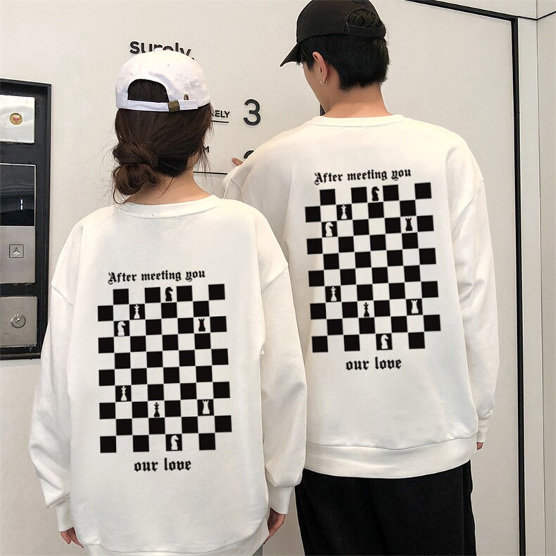 roora情侣装卫衣男女克莱因蓝棋盘格潮牌圆领上衣W8358-P35官图,男装卫衣,电商B245