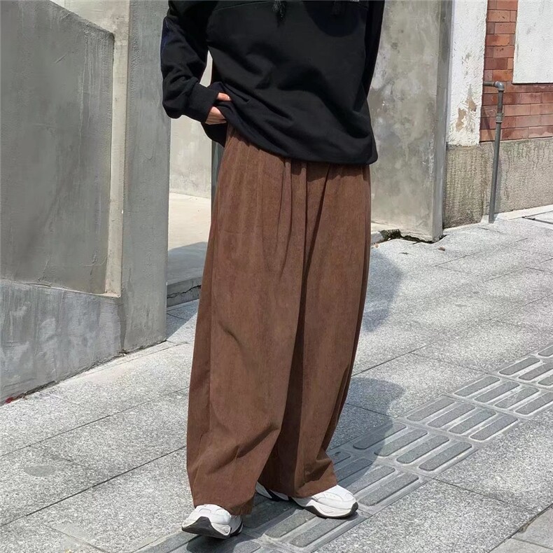 潮牌ins加厚复古灯芯绒裤子日系坠感休闲阔腿灯笼裤男女潮流长裤,男装休闲裤,星座715-4