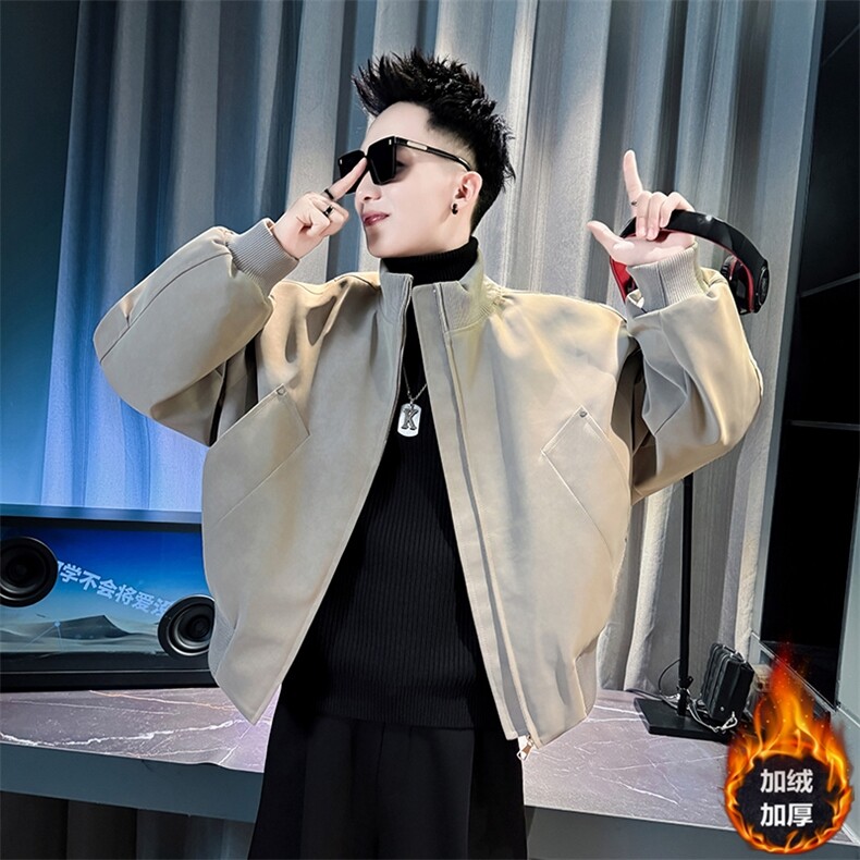 男士冬季短款加绒皮衣男立领宽松版型潮流外套RP8821-P138控178，男装皮衣，电商A368