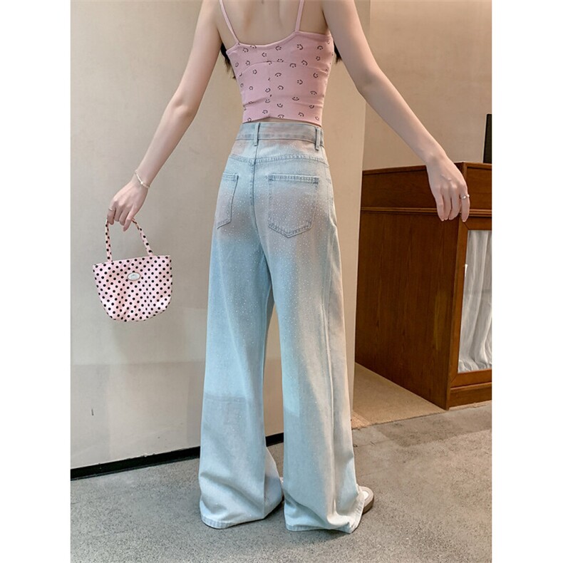 AK2219-P70美式复古烫钻牛仔裤女新款街头晕染宽松阔腿长裤,男装牛仔裤,星座617A-2