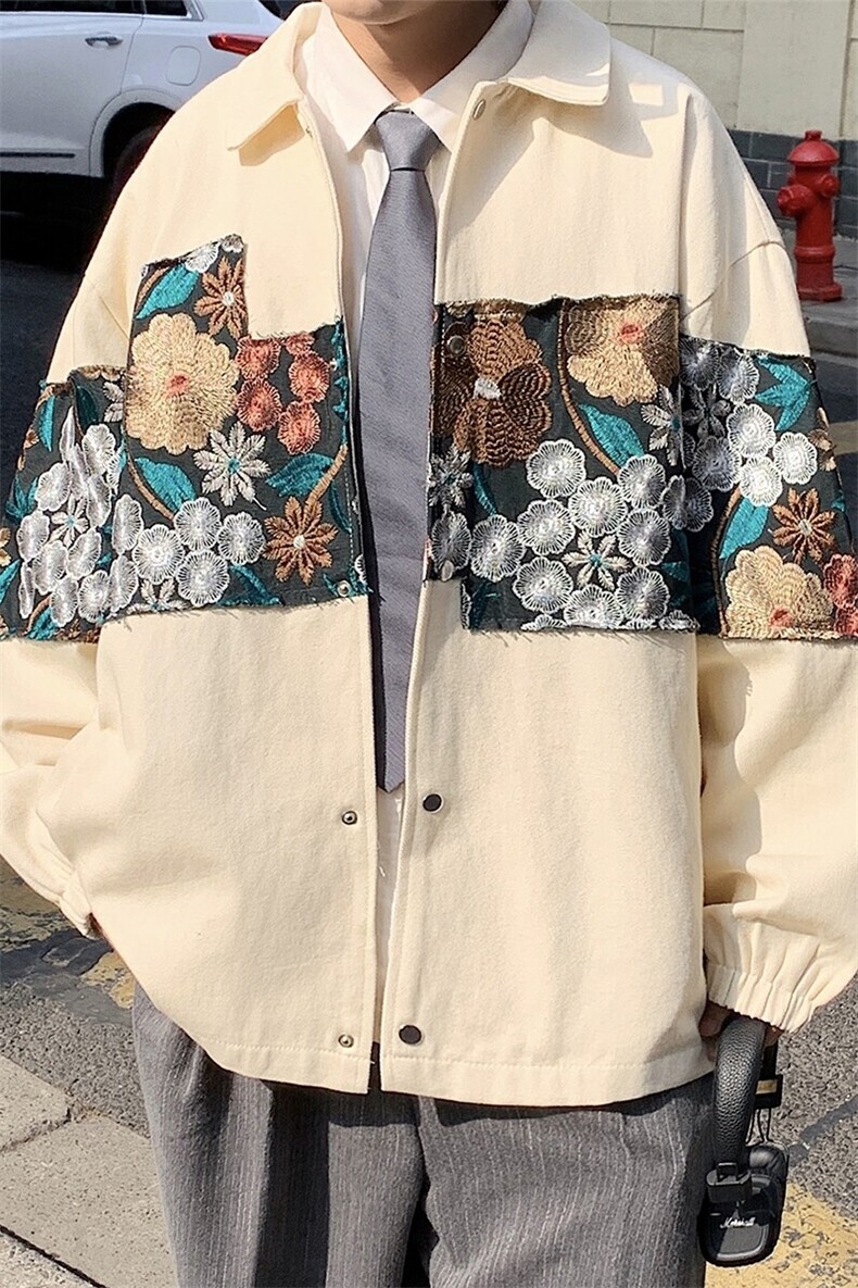 12025春季新款中性风休闲宽松外套男潮拼接翻领7568P85控118,男装夹克,星座226-2