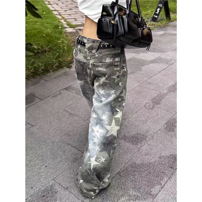 美式潮牌大迷彩裤街头直筒军鸟百搭拖地牛仔裤,男装牛仔裤,星座506A