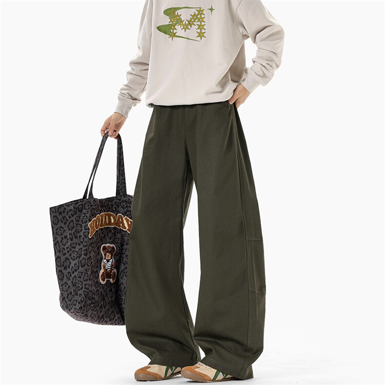 特批P48无差价秋季新款美式复古拖地拼接褶皱大码弯刀裤男K5963，男装休闲裤，电商A001