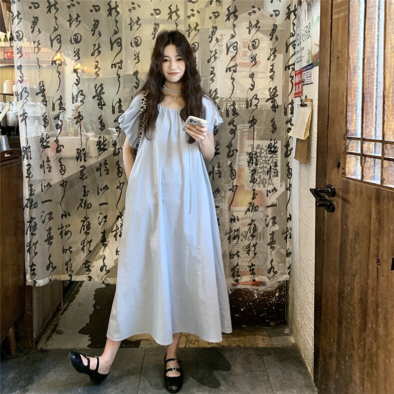 新款现货主推天蓝色棉麻连衣裙2550-P125-K178,女装连衣裙,2C129