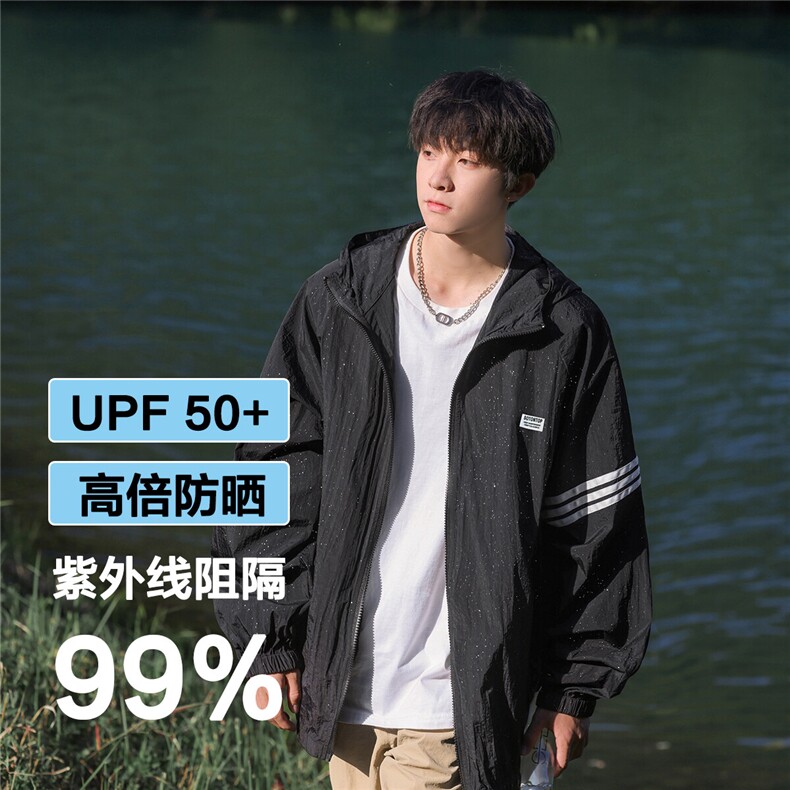 夏条纹设计轻薄UPF50+反光条长袖防晒衣男F35/P55控88-100涤图片