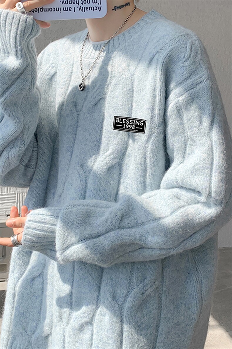 8XL-M圆领毛衣男秋冬慵懒风宽松情侣装麻花针织羊毛衫MY19004P68,男装针织衫/毛衣,电商B312