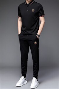 套装男短袖2023夏季款长裤上衣休闲服饰小脚束脚裤夏圆领打图片