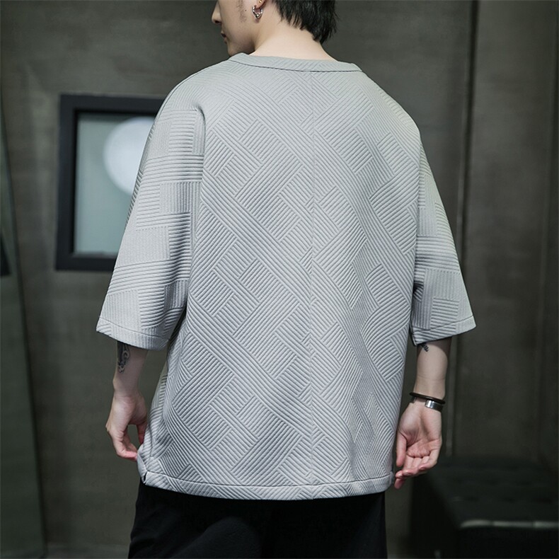 T603P45室内黑洞重磅280克风几何图形仙鹤印花短袖t恤男潮,男装T恤,电商A026