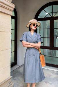 抗皱免烫/超细精仿TR.中长收腰款.西装领连体裙,女装西装,储辰