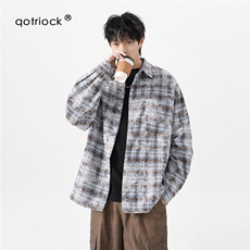 1506/QC5310/P44扎染长袖格子衬衫男装春秋衬衫外套ins超火潮流，男装衬衫，星座1506