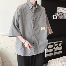 日系条纹短袖衬衫男夏季cityboy休闲百搭翻领衬衣潮牌薄款外套潮，男装衬衫，星座506B