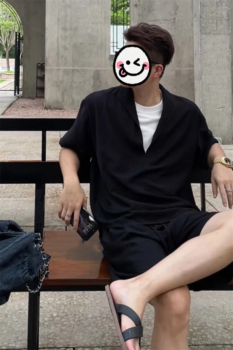 (网图慎用）特批P58无差价假两件港风舒适亚麻两件套装男TZ5355,男装休闲套装,电商A001-1