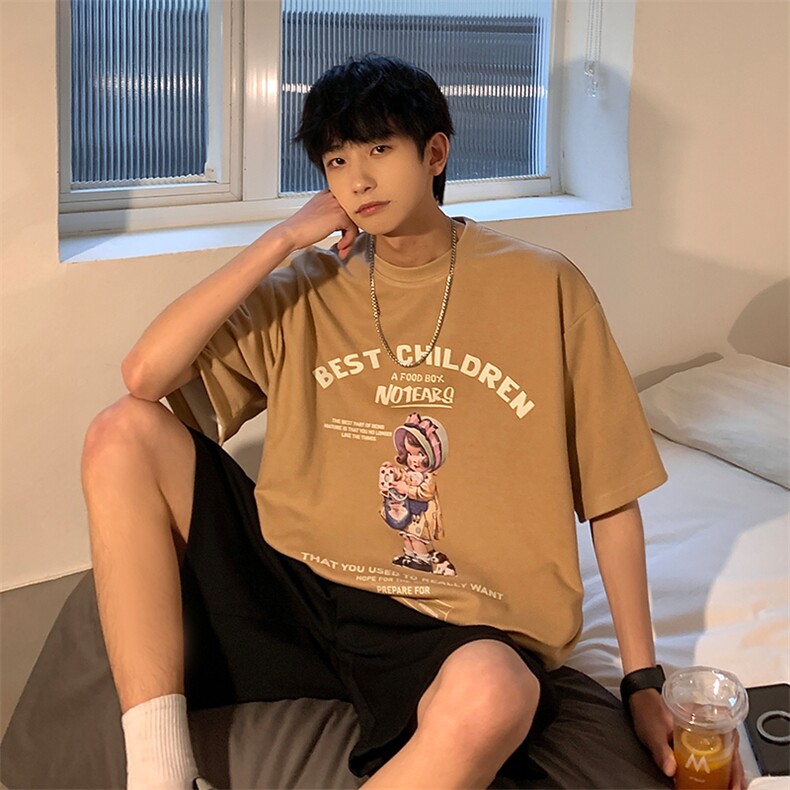 2023夏新款港风个性卡通印花宽松圆领短袖T恤上衣T2211-P38，男装T恤，星座914-3