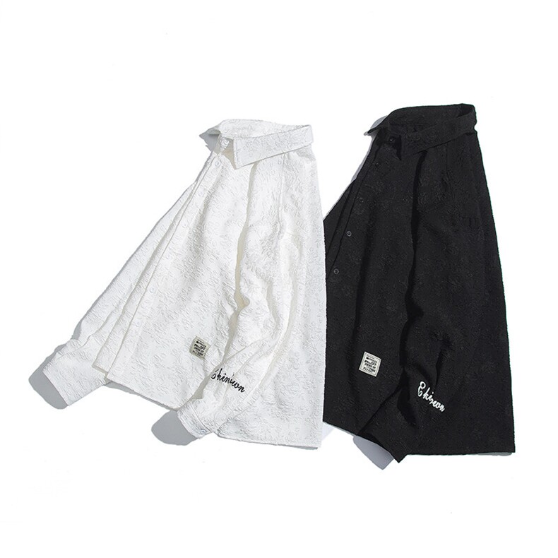 白底花型长袖衬衫男大码M-5XL情侣衬衫男长袖衬衣男CCS8734P45控图片