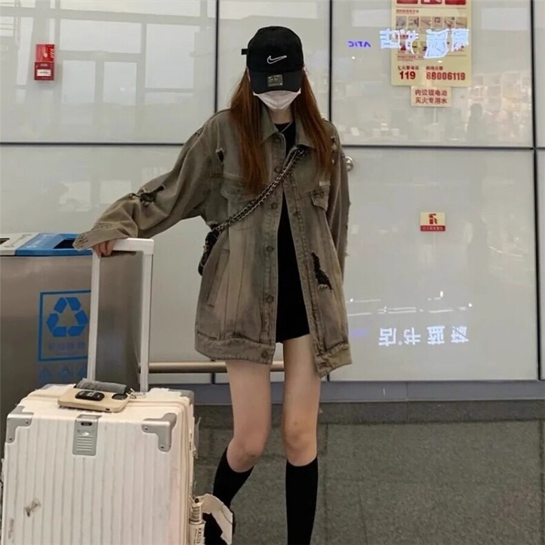2025美式高街设计感水洗破洞牛仔外套男女春季做旧工装潮vibe夹克,男装夹克,星座506A