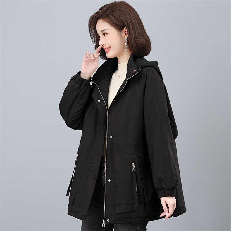 2025年冬季时尚潮流中长款休闲加绒加厚派克服,女装派克服,天丽
