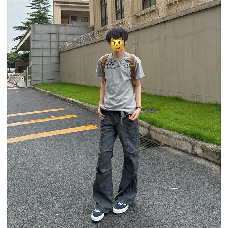 网图夏季新款得物二开复古工装裤男褶皱休闲裤子-A2051TP58控98,男装休闲裤,电商B241