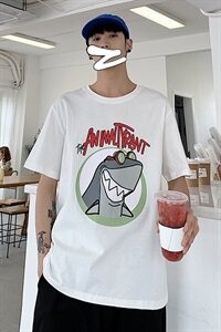204-T26-P20港风短袖t恤男潮牌纯棉宽松日韩街舞嘻哈ins 半袖街头图片