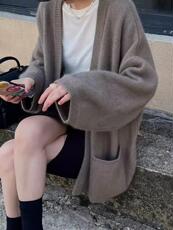 开衫女2024年秋季新款慵懒风外穿中长款外套，女装羊毛衫，德聚羊绒