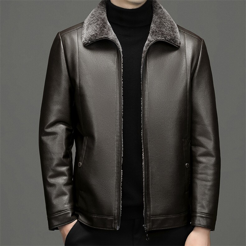 皮衣男士翻领秋冬季中年休闲皮毛一体外套男爸爸装2023新款男装，男装皮衣，电商B212（原钱塘6029）