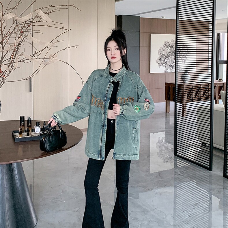 美式复古机车风牛仔外套女2025秋款刺绣重工夹克宽松潮NZ064-88,男装工装外套,星座911-3