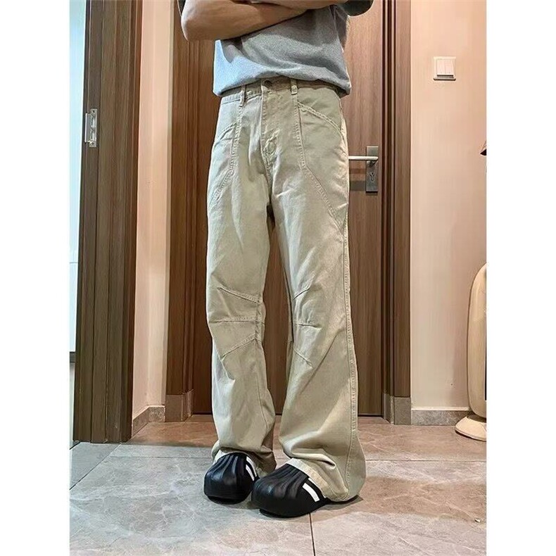 Q63/P57网图慎用水洗棉复古工装裤多口袋男女微喇直筒高街长裤子,男装牛仔裤,星座1506