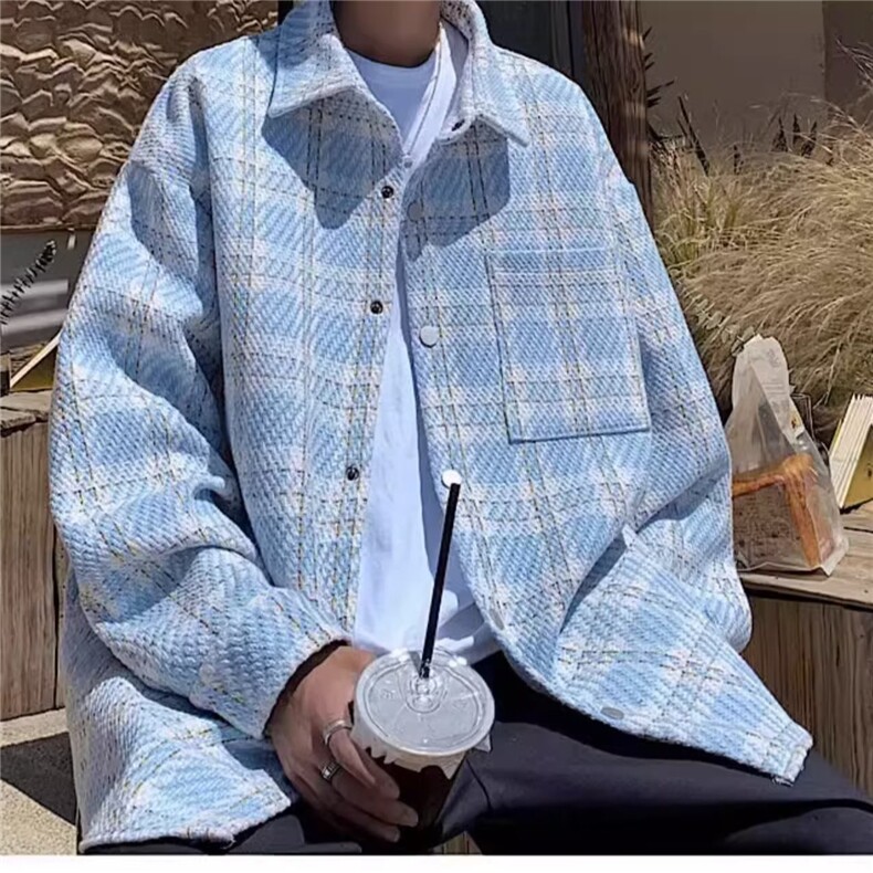 美式粗花呢小香风外套男高级感痞帅千鸟格刺绣衬衫式夹克,男装夹克,星座1210-1