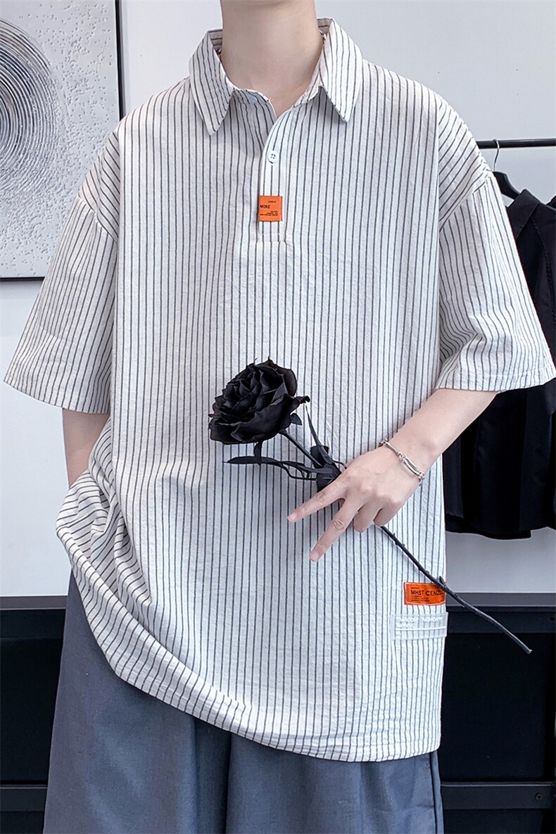 货足8XL-M高街美式POLO衫男2023夏季新款条纹胖子短袖衬衣加大码,男装Polo衫,钱塘717(原712)