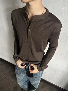 羊毛亨利领纯色针织长袖T恤男女秋季老钱打底衫上衣LBCT01 P45图片