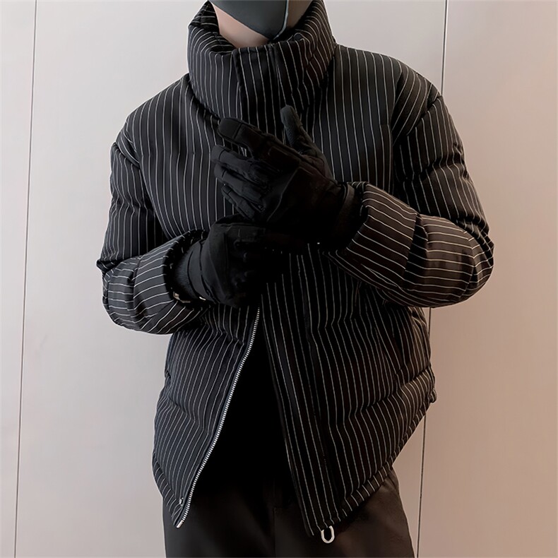 B12/P128控168冬季重磅经典百搭条纹立领棉衣外套男黑首1,男装棉衣,星座305B