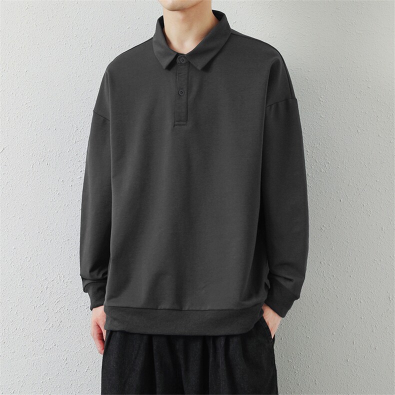 抖音得物高品质二开230克精梳珠地光版纯色宽松长袖T恤翻领POLO衫,男装T恤,电商A486