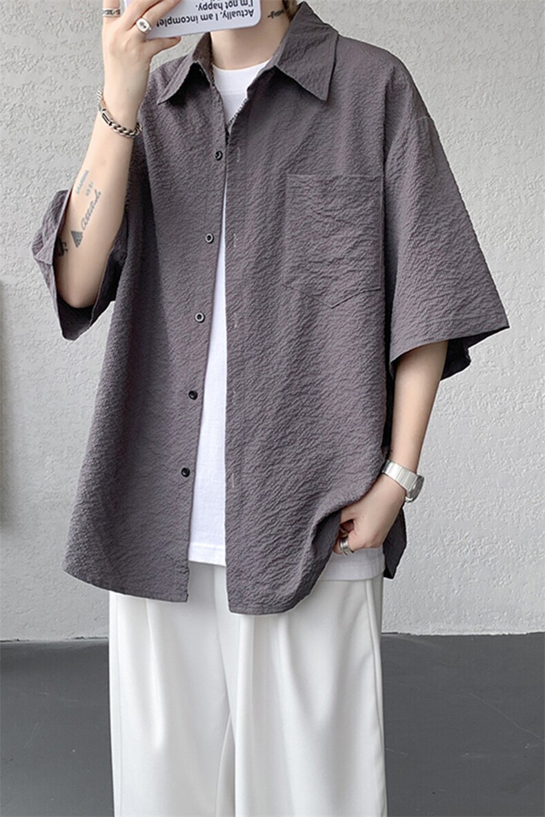 8XL-M泡泡纱盐缩肌理短袖衬衫男夏季冰丝外套防晒衬衣DC28011P36,男装衬衫,电商B312