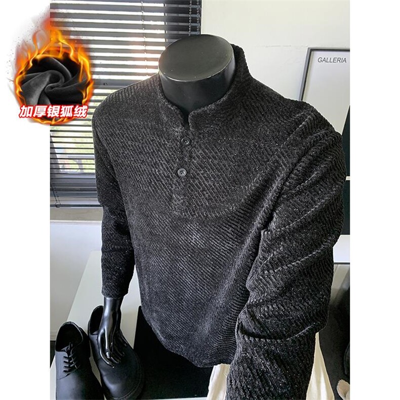 纹理长袖t恤男生秋冬季高级感复古高街雅痞潮牌宽松大码休闲体恤，男装T恤，电商A001