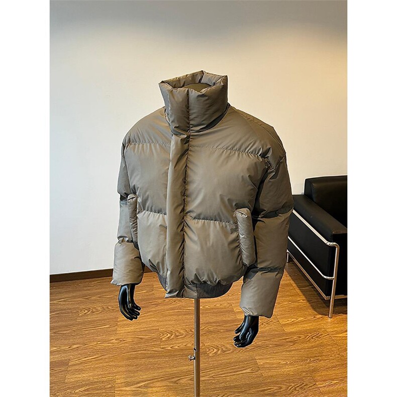 现货5W件冬季三防重磅硬挺boxy短款羽绒立领PU皮棉衣外套加厚棉服，男装棉衣，电商A486-1