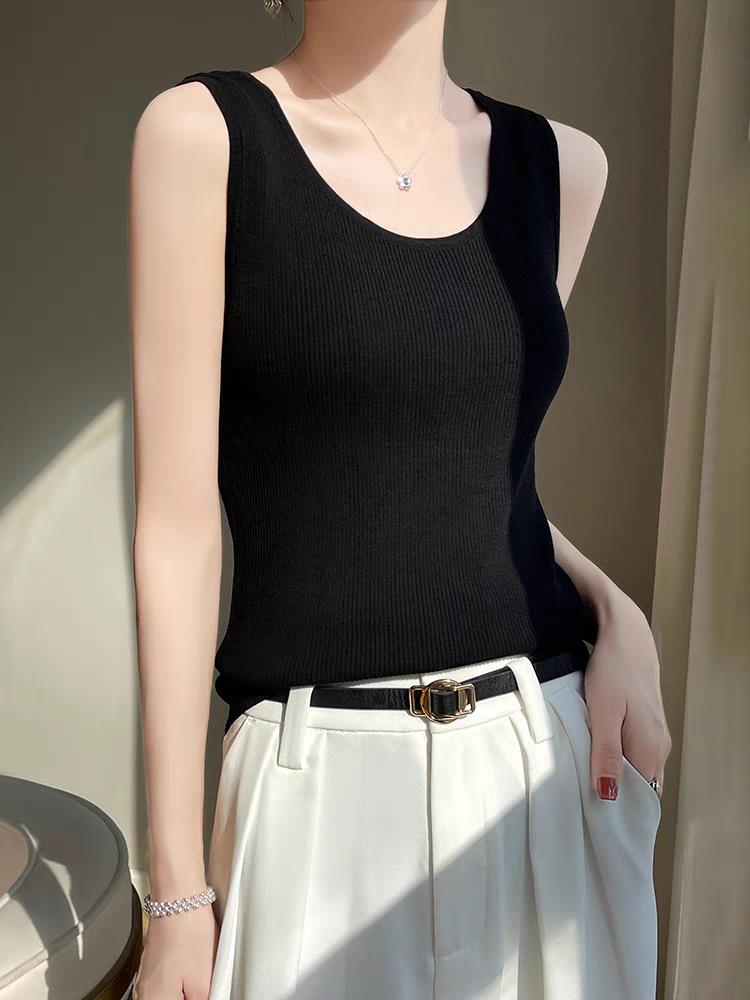 高端针织背心女内搭夏季新款打底吊带黑色无袖上衣外穿,女装背心吊带,尚可儿羊绒