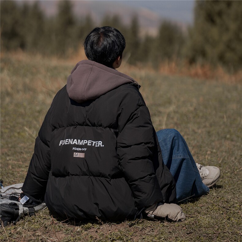 新疆山系时尚字母印花假两件连帽棉服A247-MY472特批115控168,男装棉衣,电商A247