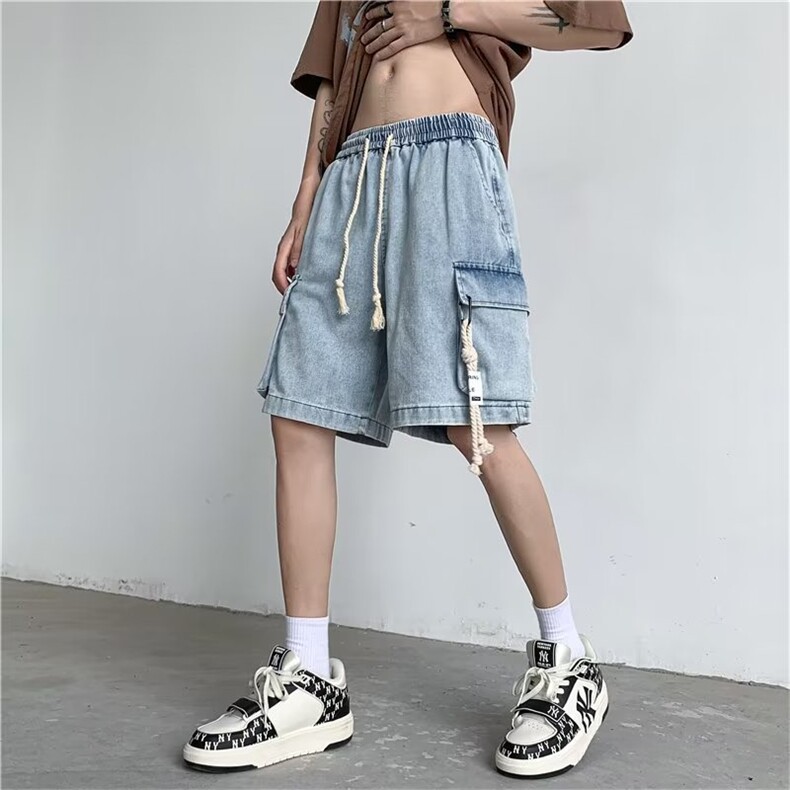 美式牛仔短裤男夏季2024新款阔腿裤宽松潮牌痞帅五分裤RK621-P38,男装牛仔裤,星座412-1