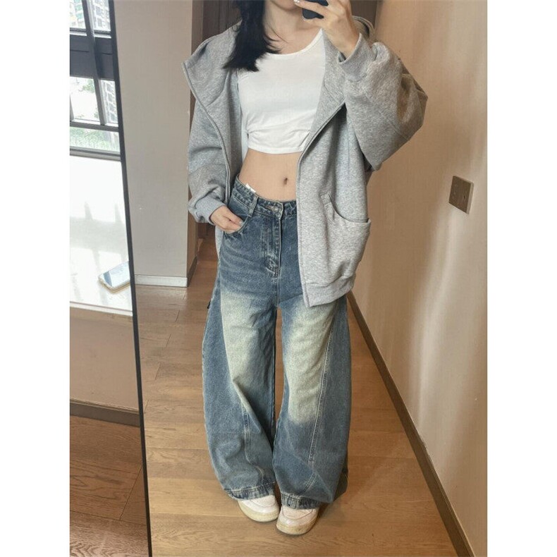 【有货】N1057HH-特P55 蓝色弯刀牛仔裤男女同款阔腿裤子图片