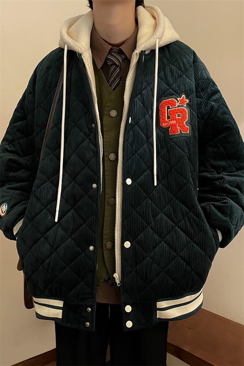 冬款加棉休闲毛巾绣棉服潮假两件连帽外套男士8135-P140控价178,男装棉衣,电商A441-1