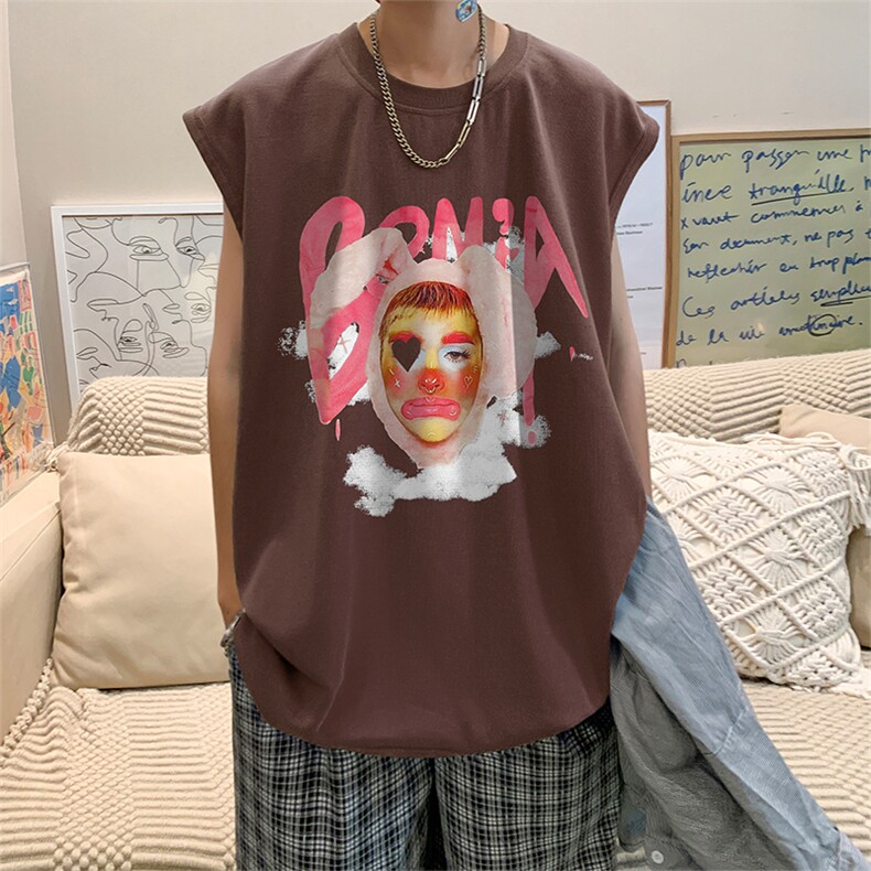 直播品质重磅纯棉220克美式印花宽松背心男女无袖t恤潮BX500P25,男装T恤,电商A486