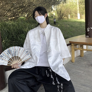 新中式风盘扣衬衫男2024夏季美式潮牌短袖衬衣 现货 W8189-P45图片