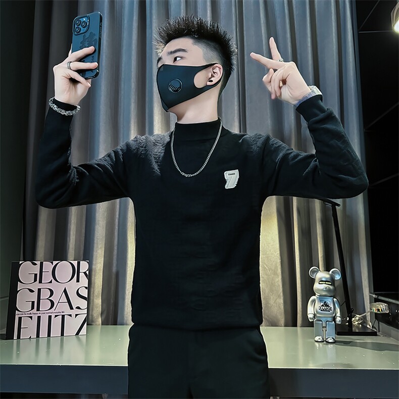 痞帅炸街纯色绣标男士套头毛衣社会小伙店主风301C-M72-P78-控108,男装针织衫/毛衣,星座301C（原B323）