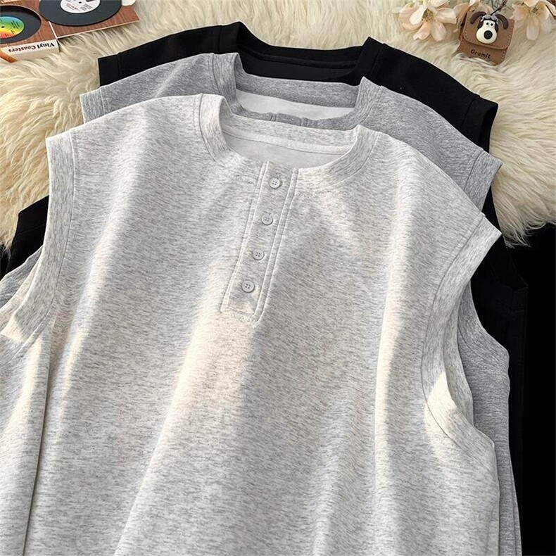 特批P25无差价夏季高街复古亨利领曼巴棉重磅无袖大码背心男T5378，男装背心/马甲，电商A001-1