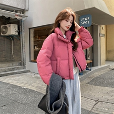 现货新款羽绒服女短款韩版立领简约加厚小个子高级感面包服外套潮，女装羽绒服，韩然一族